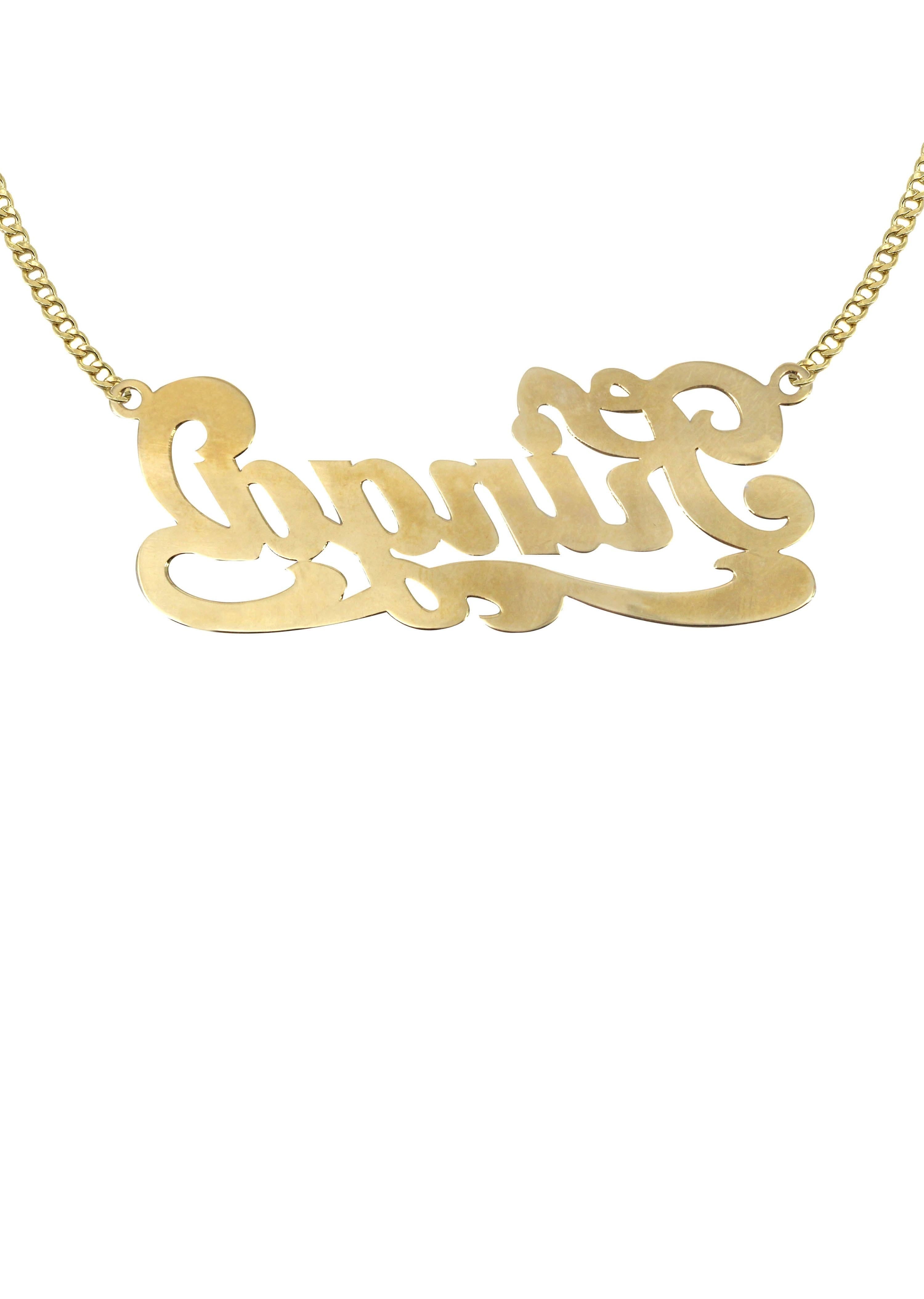 Manufacturer 16 14K Gold Plain with Diamond Cut Name Plate Necklace | Style #86