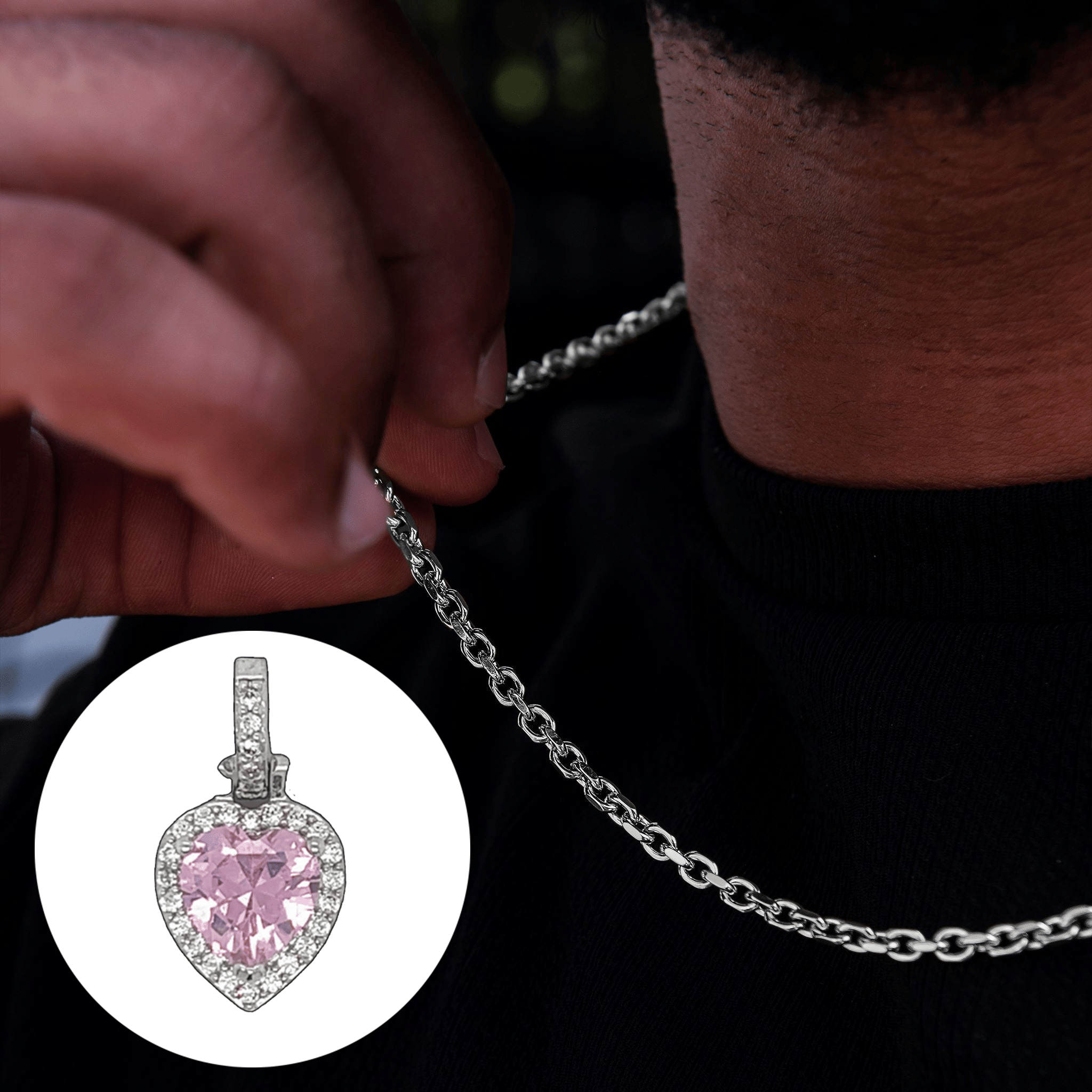 GLD PROMO Box Chain + Micro Iced Pink Heart Pendant