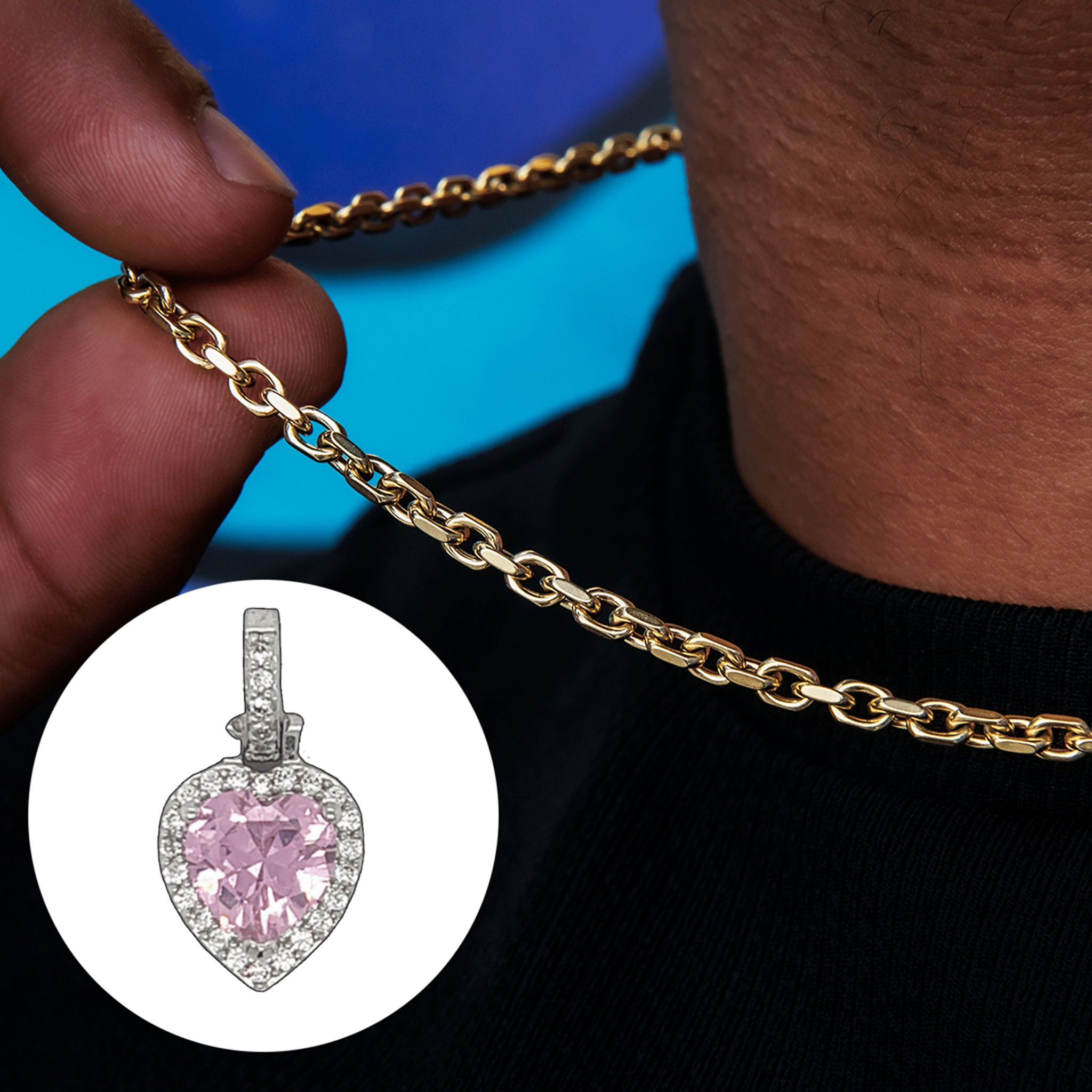 GLD PROMO Box Chain + Micro Iced Pink Heart Pendant