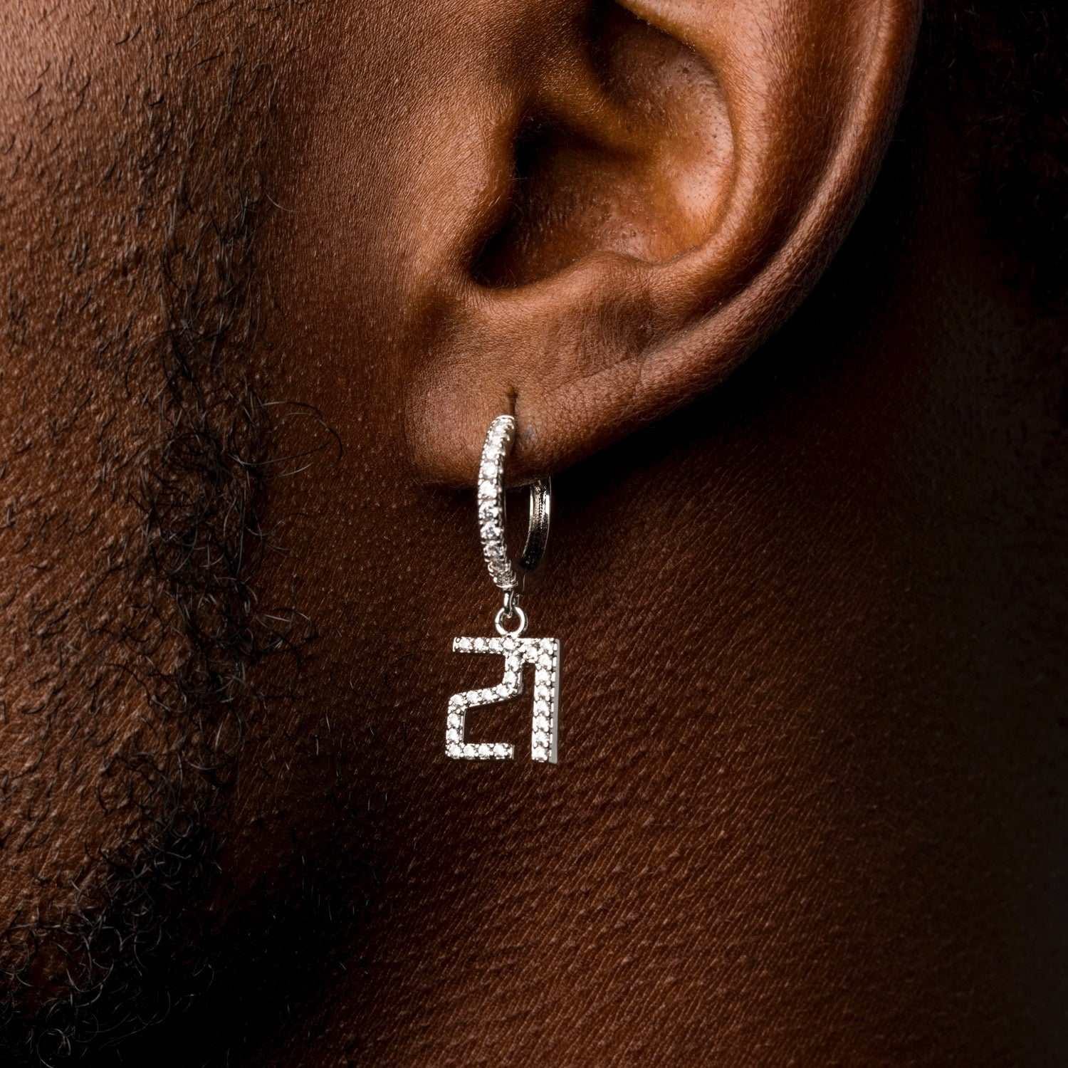 GLD Men Pave Custom Numbers Earrings