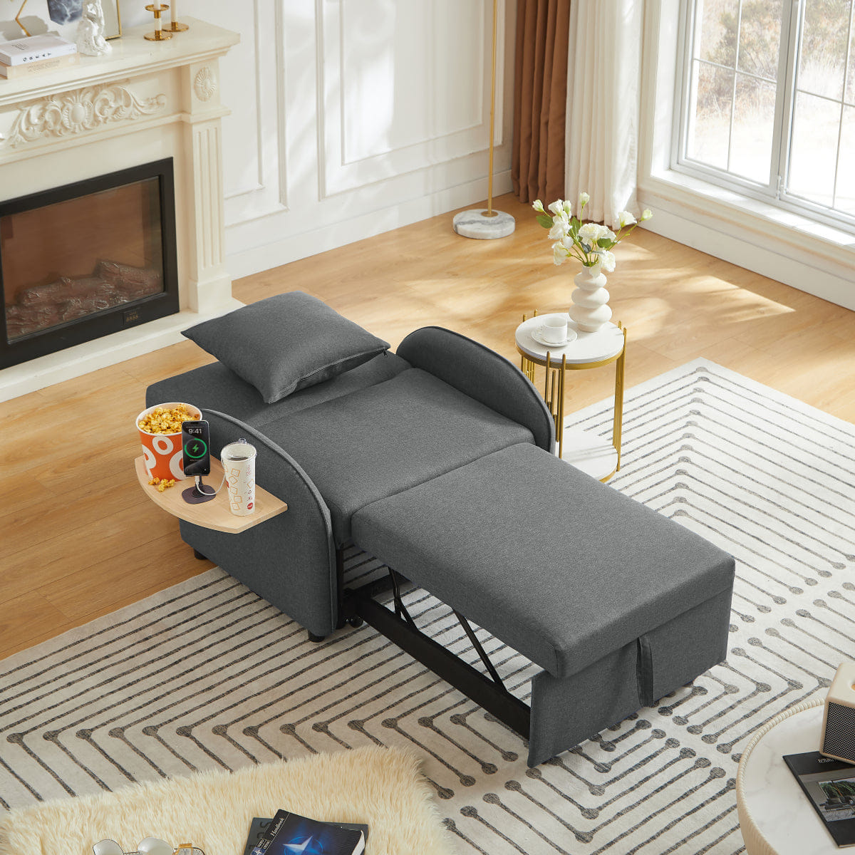 Sleeper Streamdale 3 - in - 1 Convertible Sleeper Sofa Chair with USB & Table, Dark Gray