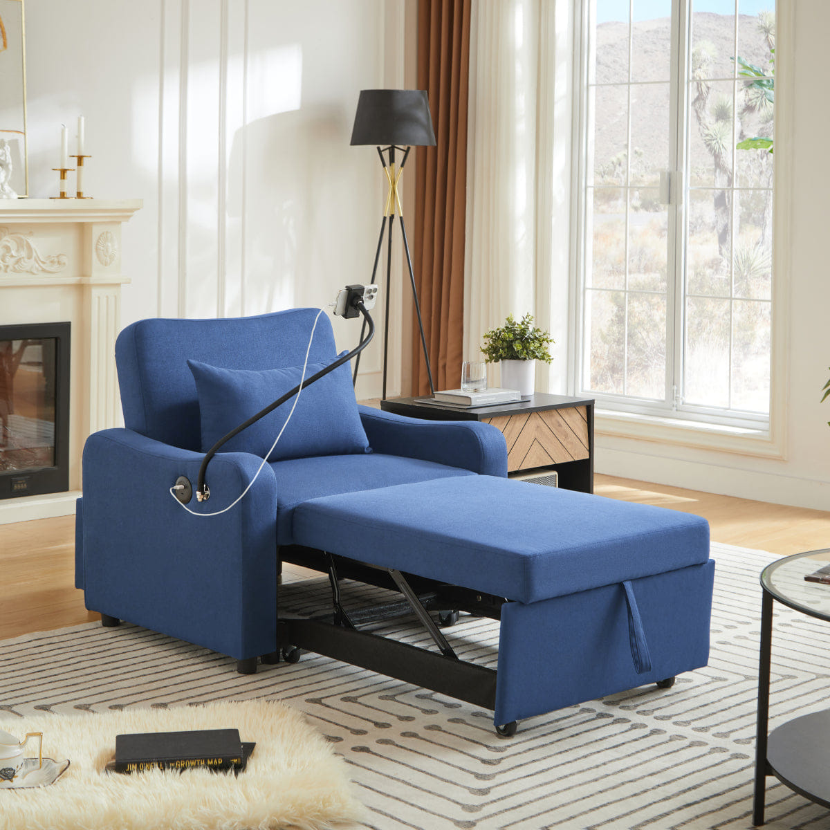Sleeper Streamdale 3 - in - 1 Sleeper Sofa Chair Bed with USB & Adjustable Backrest, Dark Blue