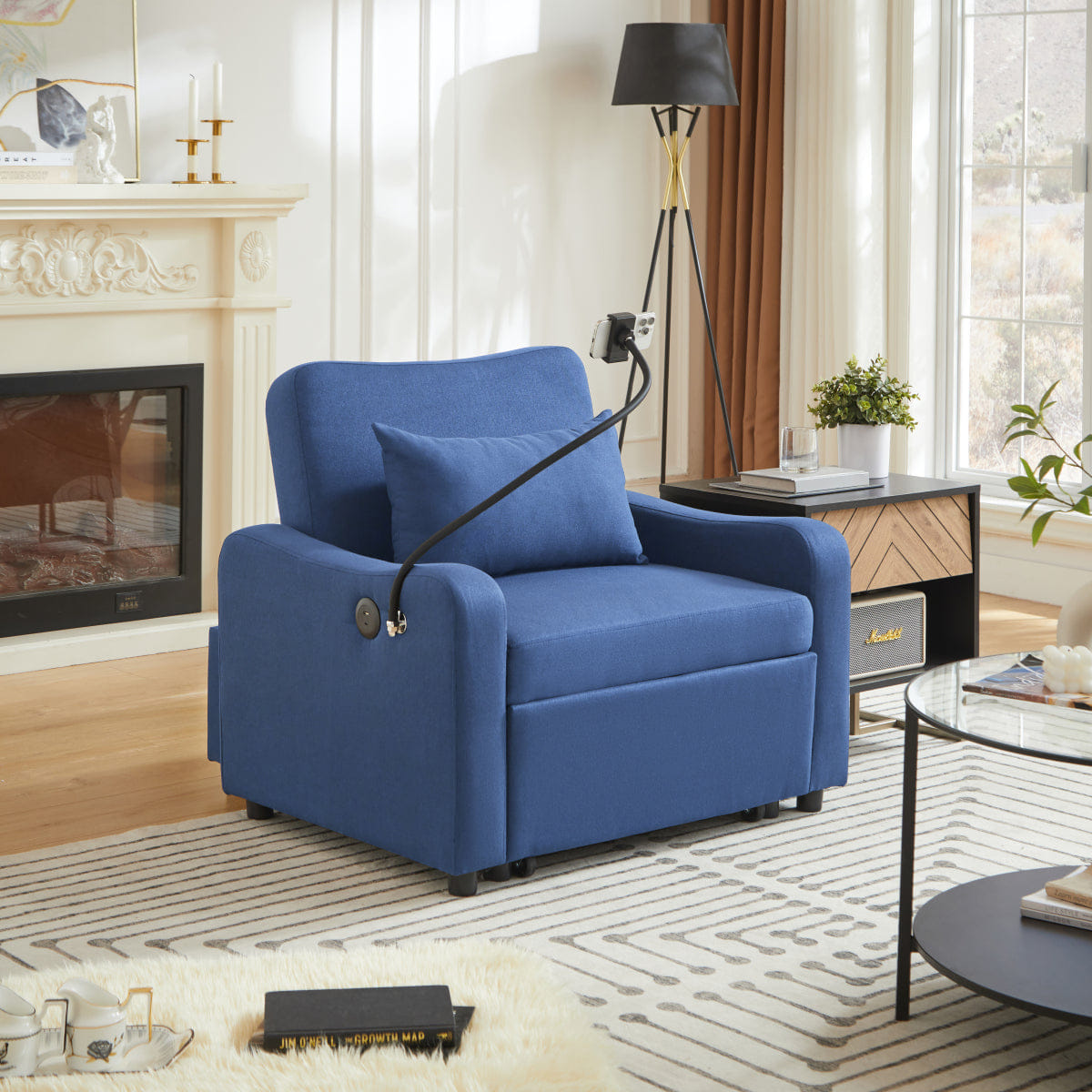 Sleeper Streamdale 3 - in - 1 Sleeper Sofa Chair Bed with USB & Adjustable Backrest, Dark Blue