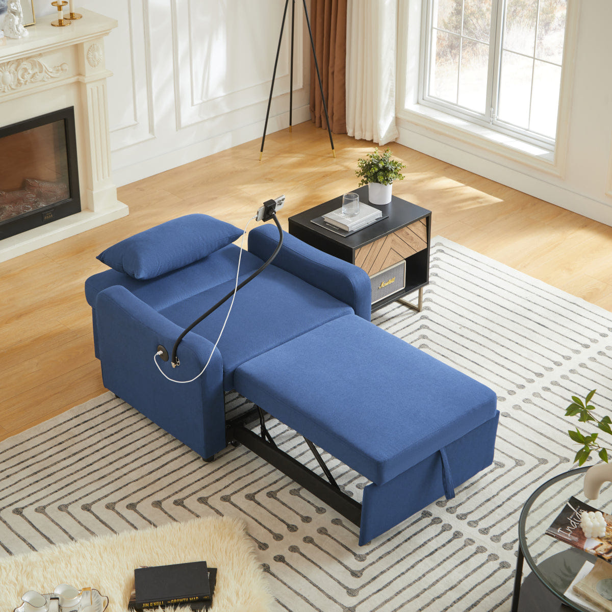 Sleeper Streamdale 3 - in - 1 Sleeper Sofa Chair Bed with USB & Adjustable Backrest, Dark Blue