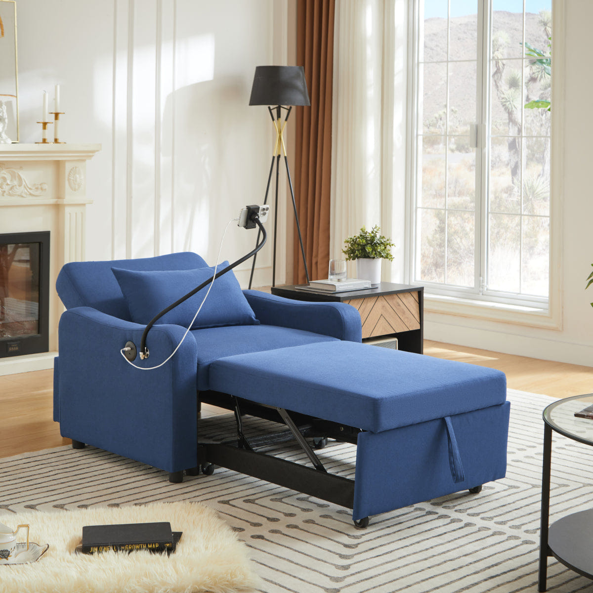Sleeper Streamdale 3 - in - 1 Sleeper Sofa Chair Bed with USB & Adjustable Backrest, Dark Blue