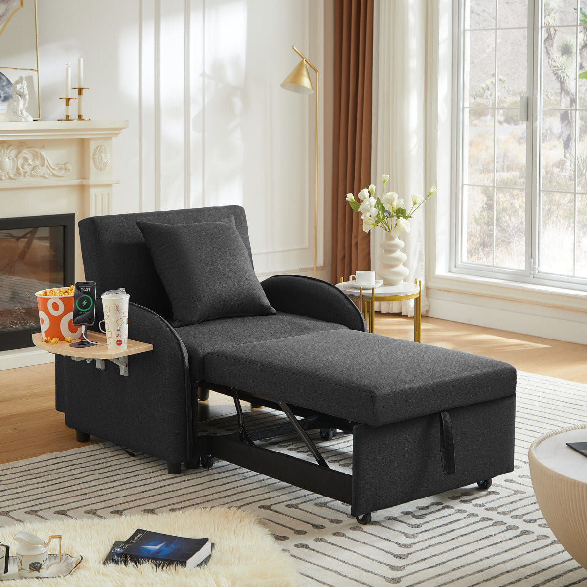 Sleeper Streamdale 3 - in - 1 Convertible Sleeper Sofa Chair with USB & Table, Black