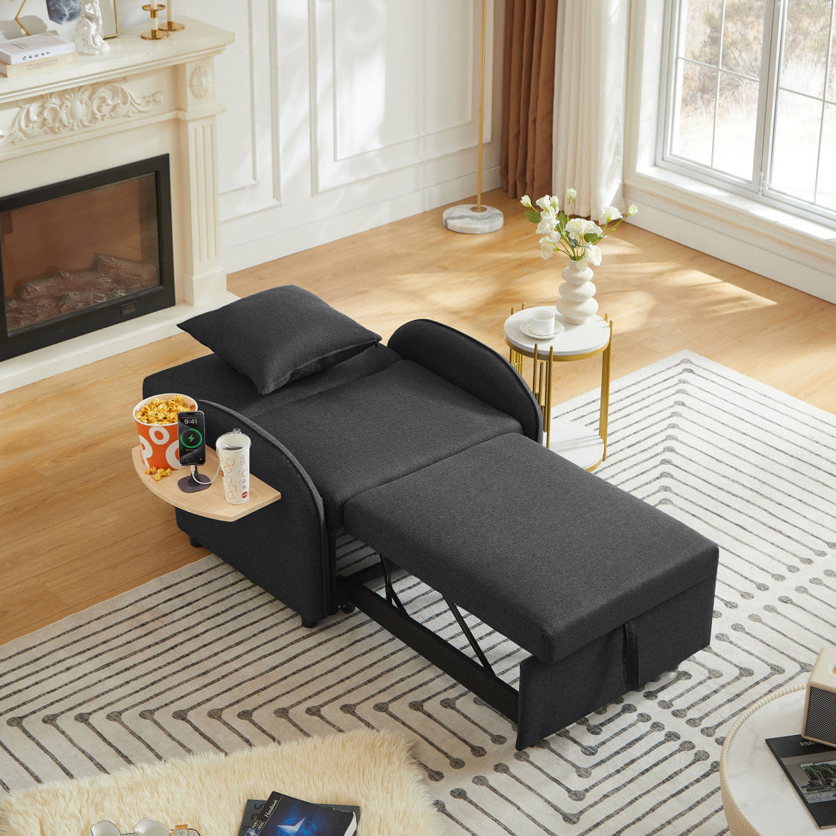 Sleeper Streamdale 3 - in - 1 Convertible Sleeper Sofa Chair with USB & Table, Black