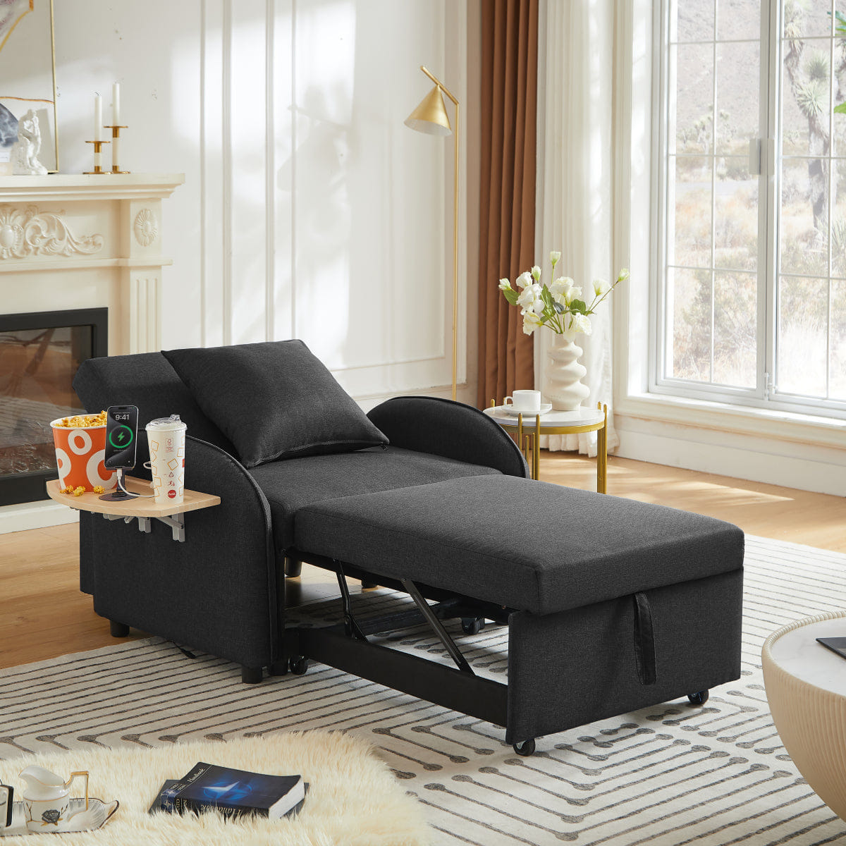 Sleeper Streamdale 3 - in - 1 Convertible Sleeper Sofa Chair with USB & Table, Black