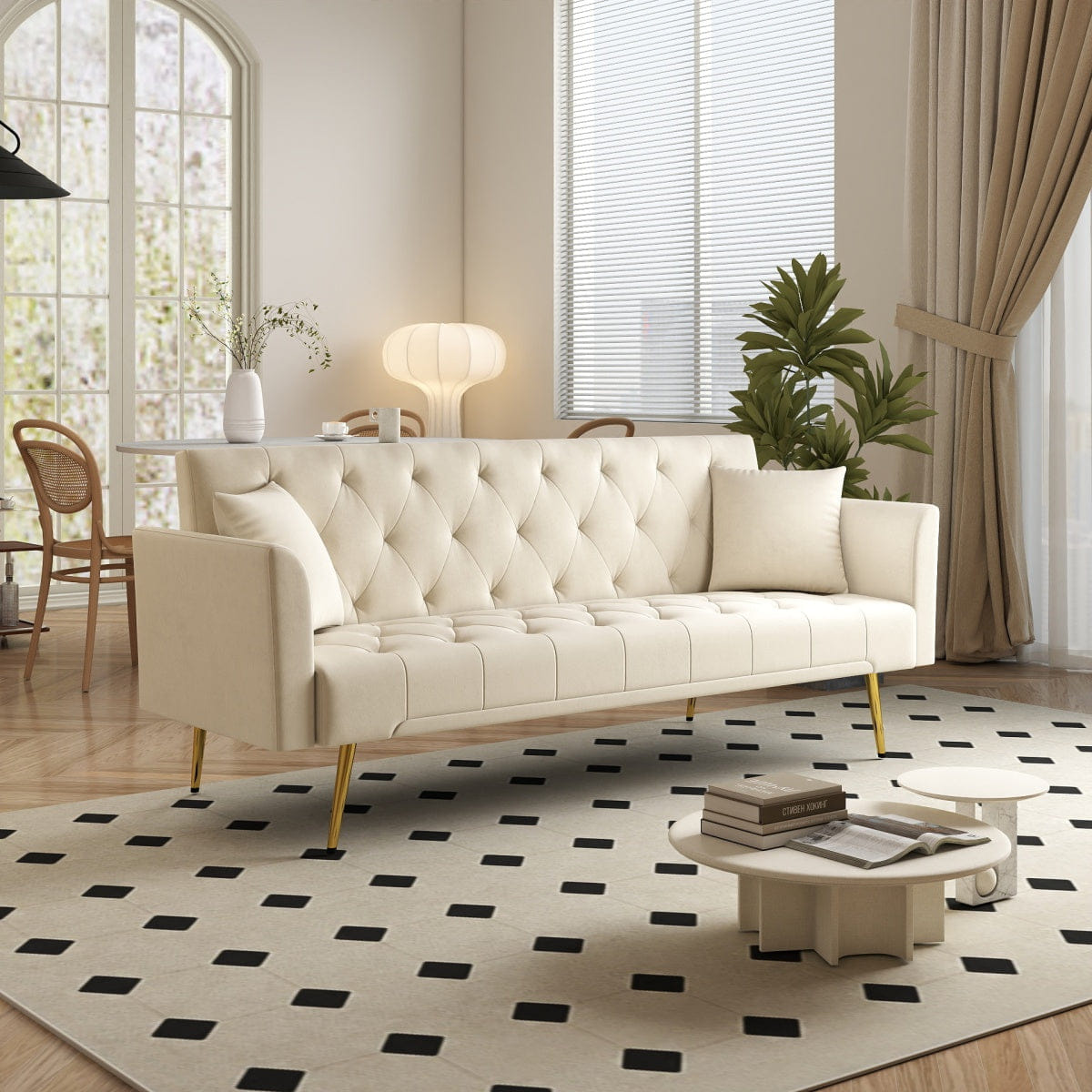 Sleeper Streamdale Modern 72" Tufted Velvet Convertible Sleeper Sofa - Beige