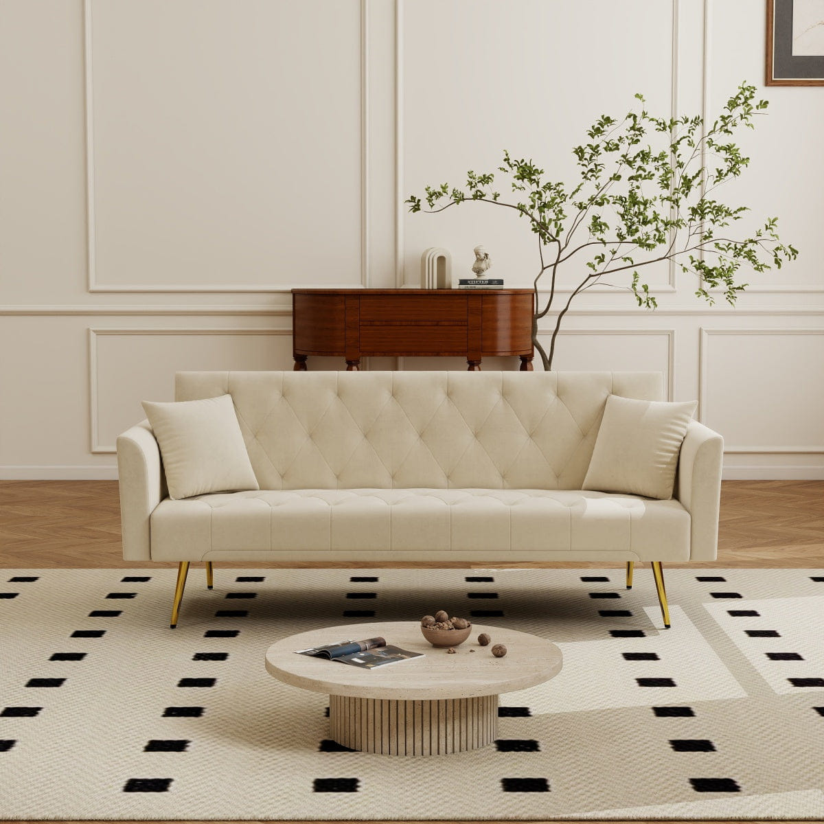 Sleeper Streamdale Modern 72" Tufted Velvet Convertible Sleeper Sofa - Beige