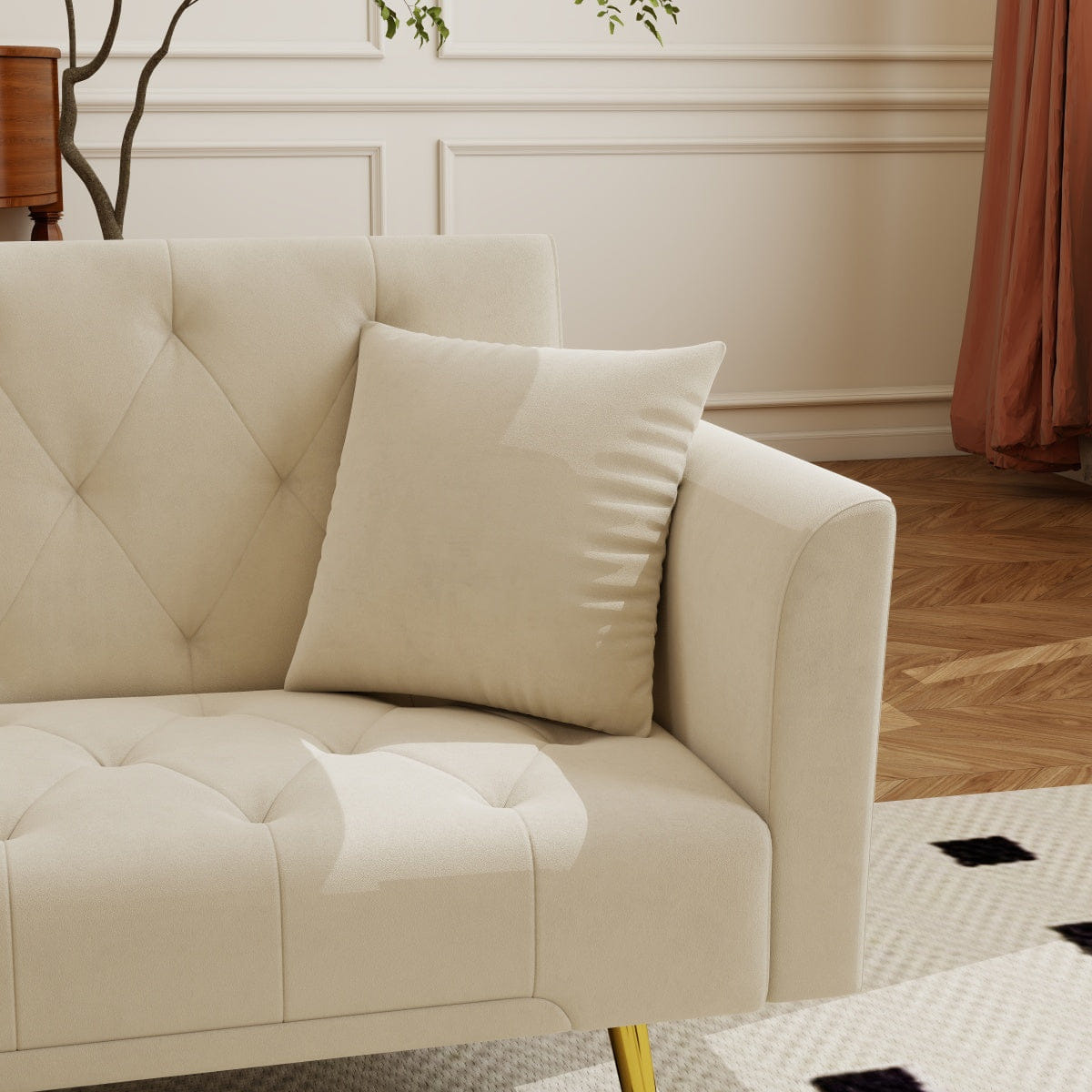Sleeper Streamdale Modern 72" Tufted Velvet Convertible Sleeper Sofa - Beige