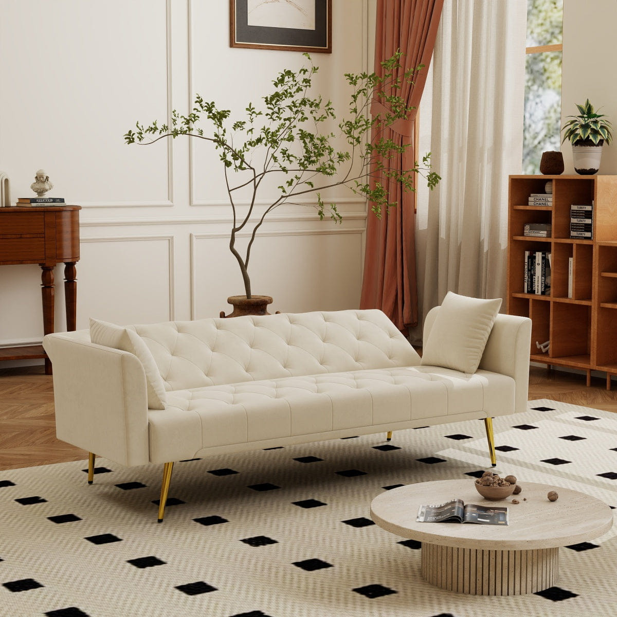 Sleeper Streamdale Modern 72" Tufted Velvet Convertible Sleeper Sofa - Beige