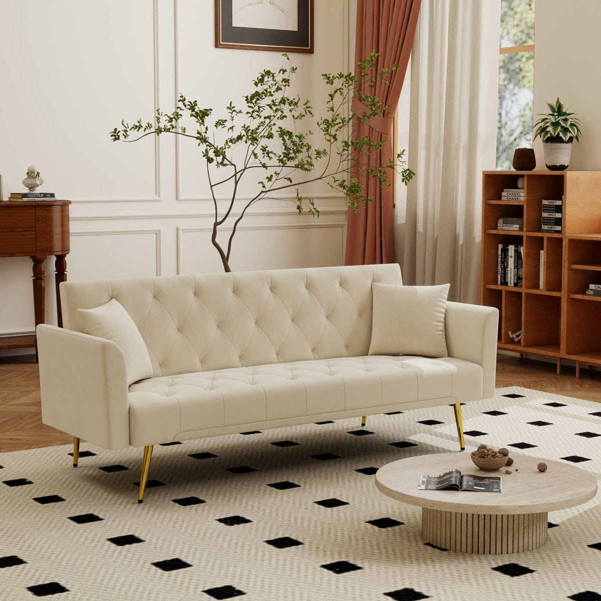 Sleeper Streamdale Modern 72" Tufted Velvet Convertible Sleeper Sofa - Beige