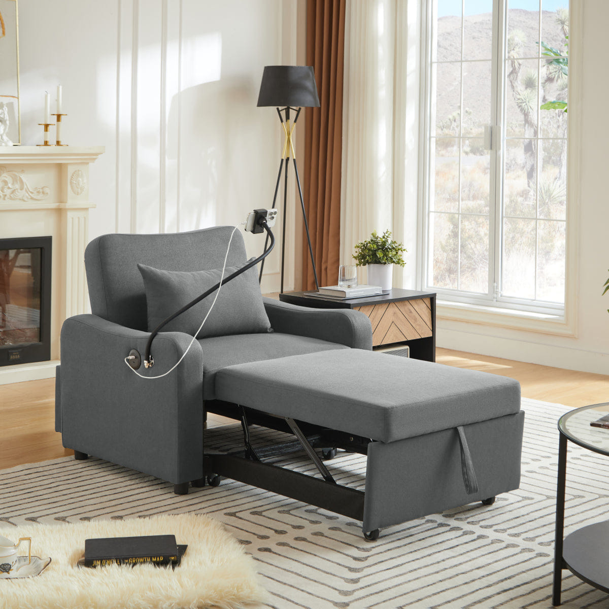 Sleeper Streamdale 3 - in - 1 Convertible Sleeper Sofa Chair with USB & Adjustable Backrest, Dark Gray