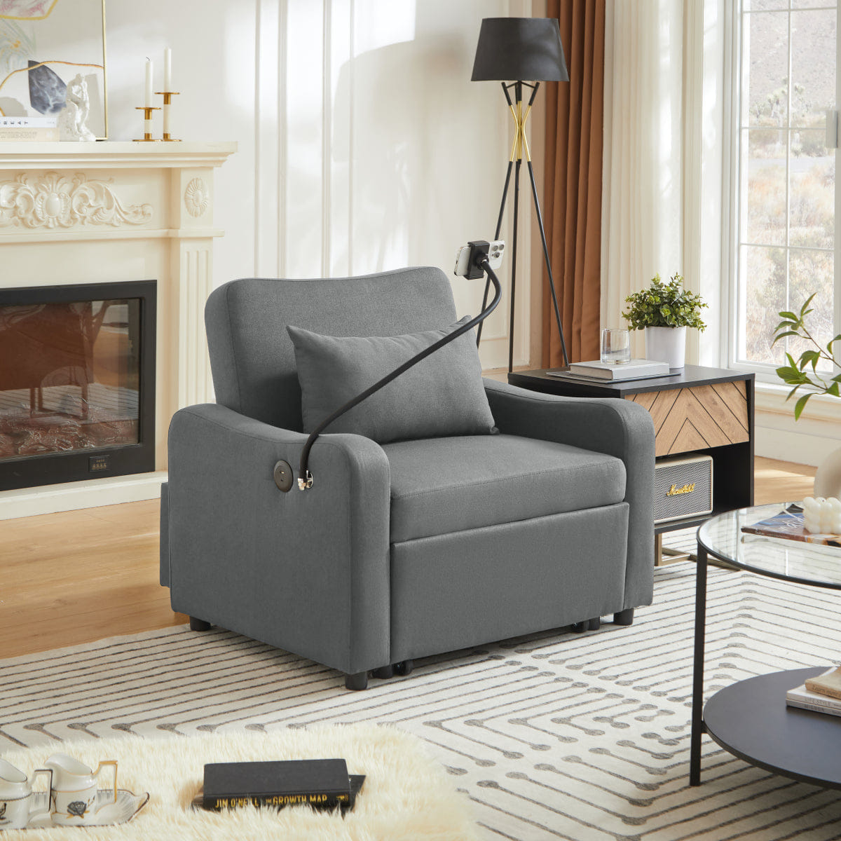 Sleeper Streamdale 3 - in - 1 Convertible Sleeper Sofa Chair with USB & Adjustable Backrest, Dark Gray