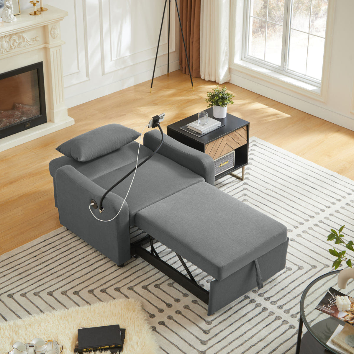 Sleeper Streamdale 3 - in - 1 Convertible Sleeper Sofa Chair with USB & Adjustable Backrest, Dark Gray