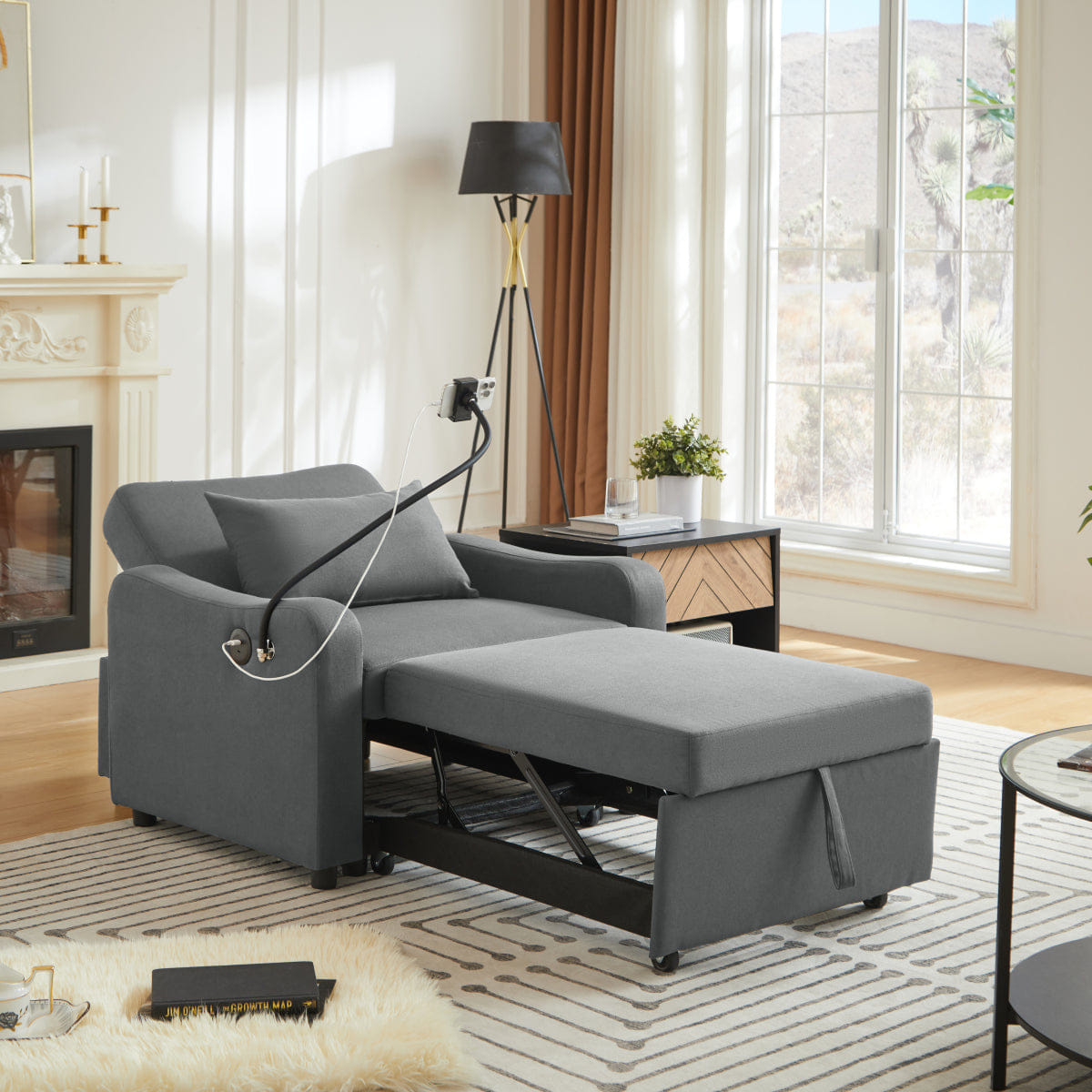 Sleeper Streamdale 3 - in - 1 Convertible Sleeper Sofa Chair with USB & Adjustable Backrest, Dark Gray