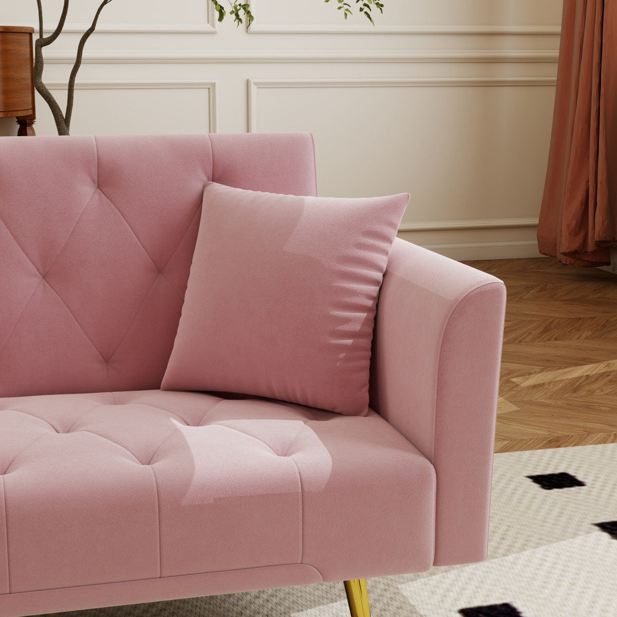 Sleeper Streamdale Pink Velvet 72" Convertible Foldable Sleeper Sofa Retro Tufted