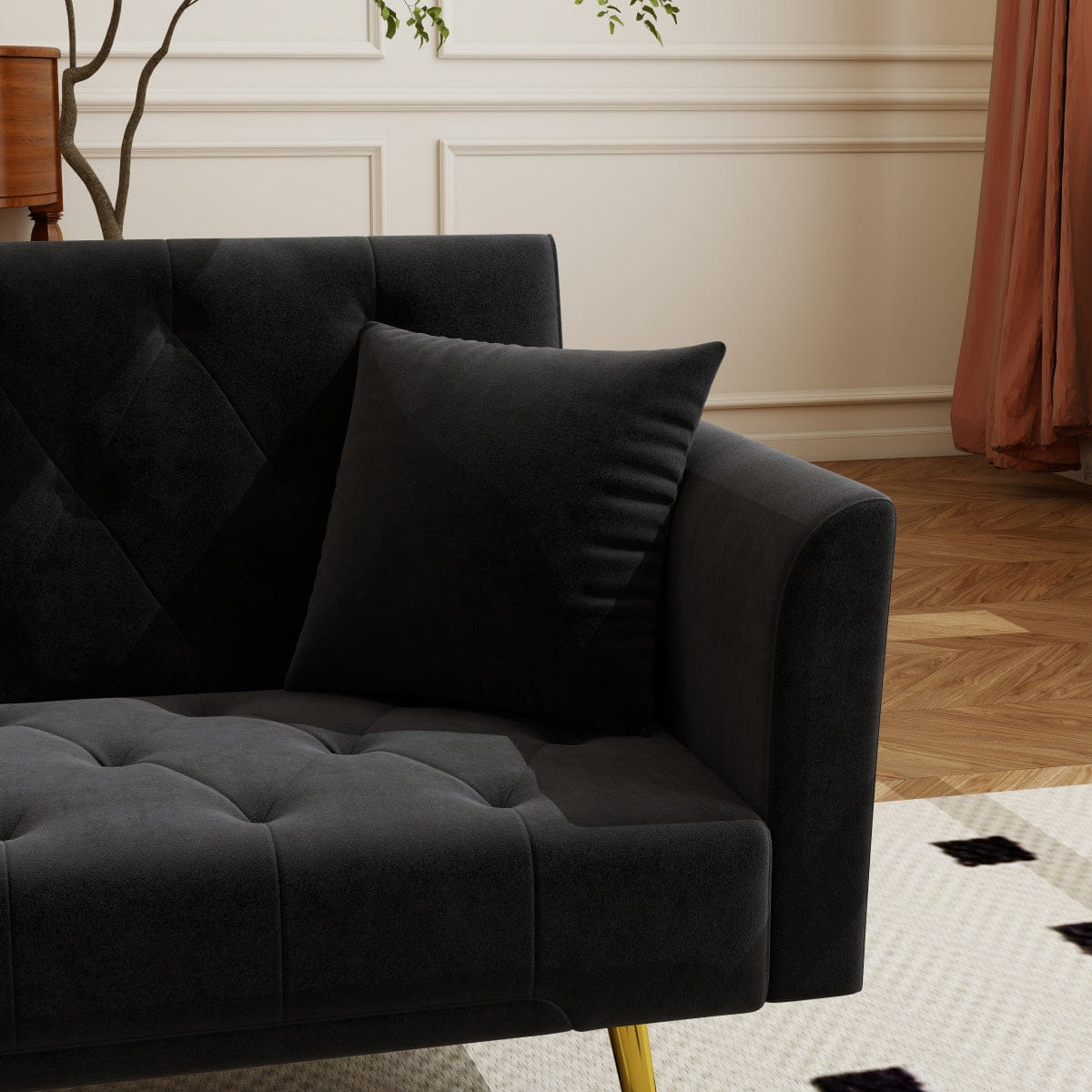 Sleeper Streamdale 72" Tufted Black Velvet Convertible Sleeper Sofa - Retro Style