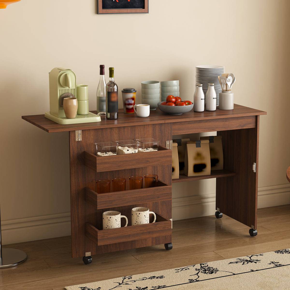 CRAFT Streamdale Walnut 4 - in - 1 Folding Sewing Table & Craft Station with Wheels
