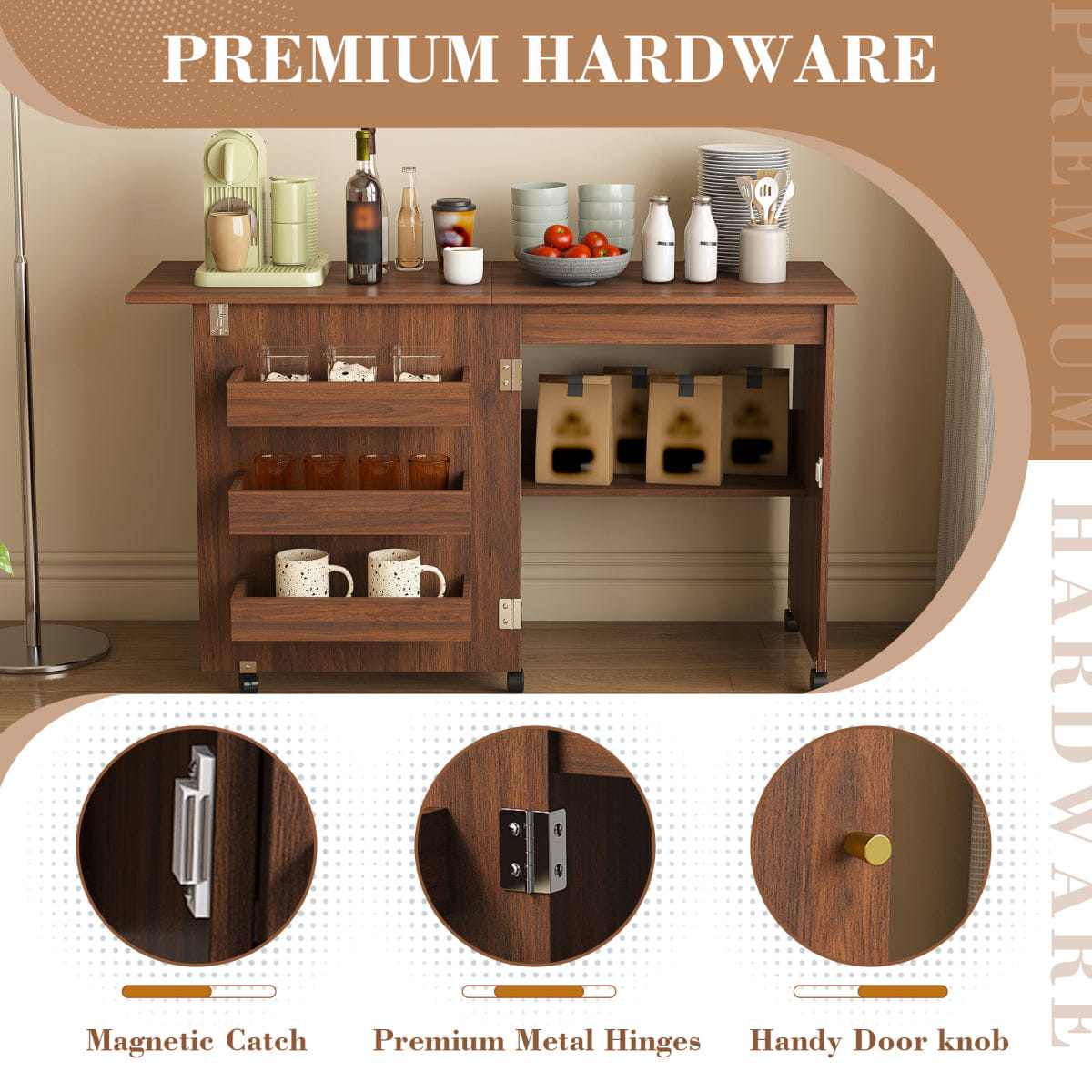 CRAFT Streamdale Walnut 4 - in - 1 Folding Sewing Table & Craft Station with Wheels
