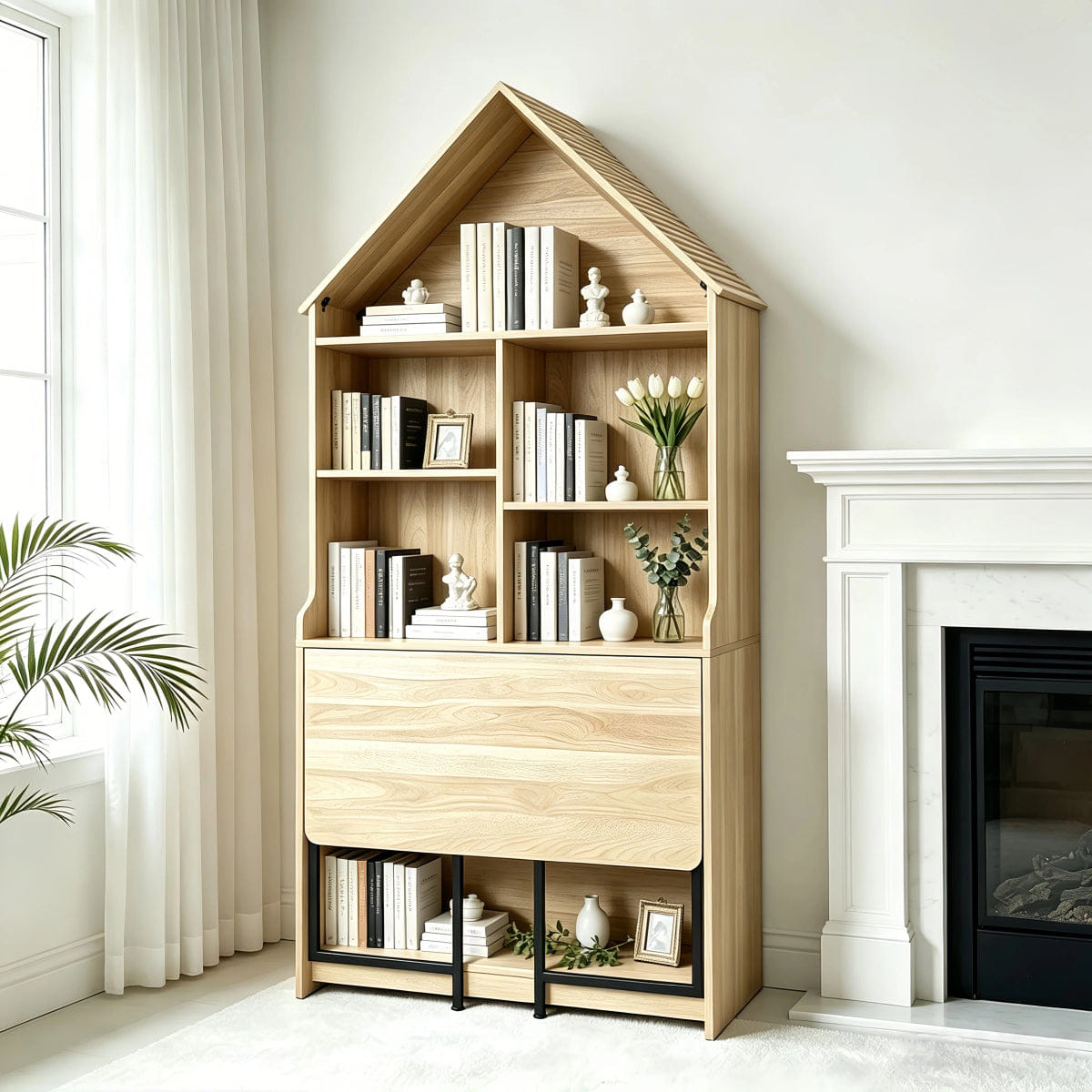 CRAFT Streamdale Folding Craft Desk with Storage Shelves and Bookshelf Convertible