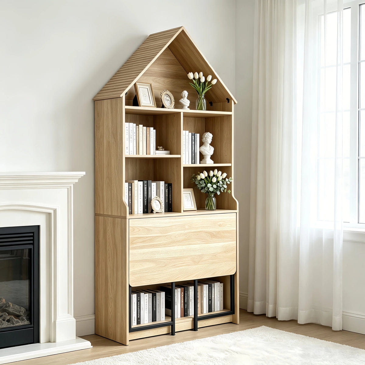 CRAFT Streamdale Folding Craft Desk with Storage Shelves and Bookshelf Convertible