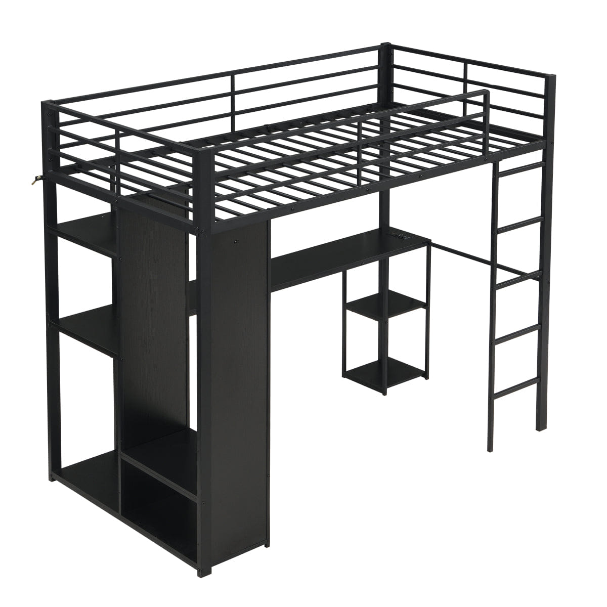 Loft Streamdale Twin Metal Loft Bed with Desk & Open Storage Cabinet