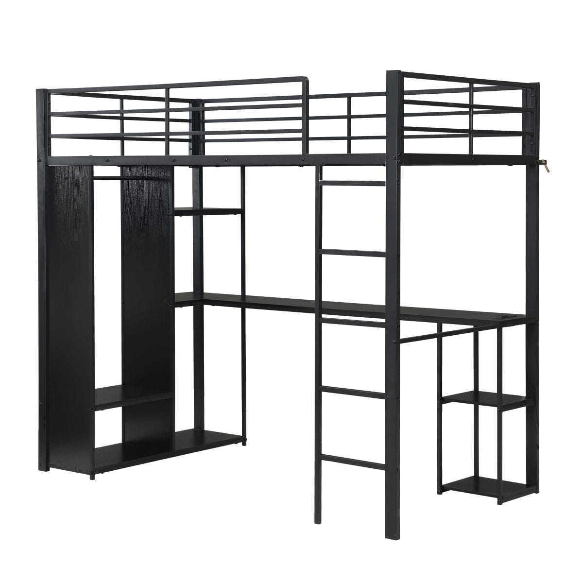 Loft Streamdale Twin Metal Loft Bed with Desk & Open Storage Cabinet