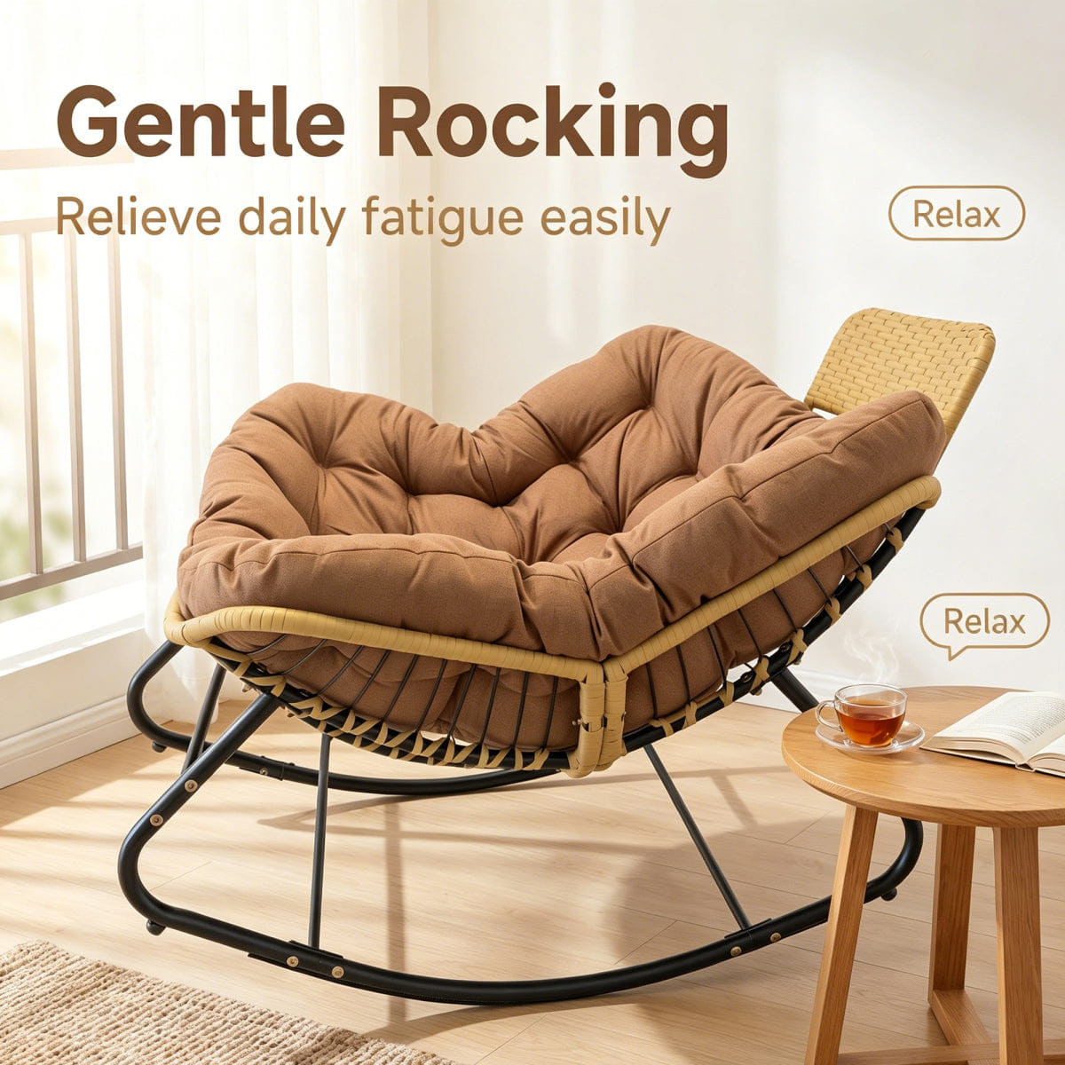 OUTDOOR Streamdale Outdoor Papasan Wicker Rocking Chair with Thick Cushion and Head Pillow
