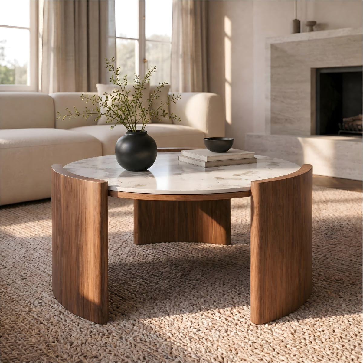 Pandora Streamdale Luxury Pandora Marble Sintered Stone Coffee Table with Walnut Legs