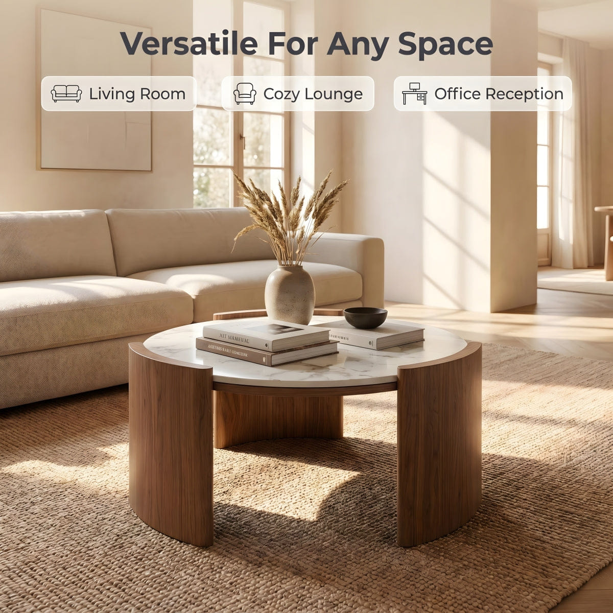 Pandora Streamdale Luxury Pandora Marble Sintered Stone Coffee Table with Walnut Legs