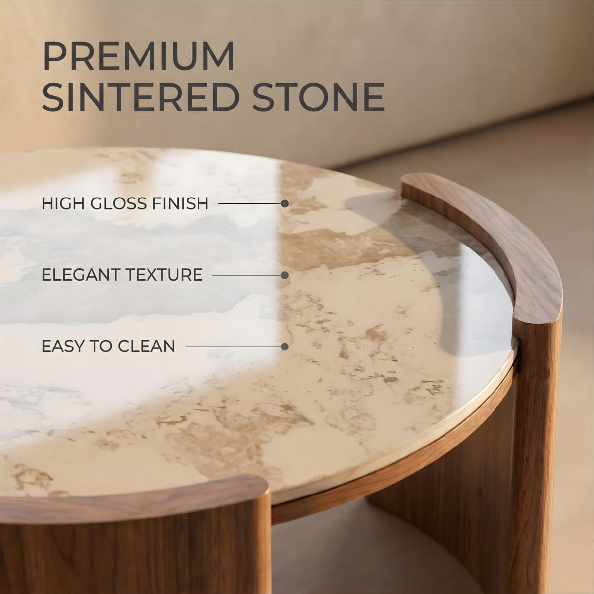 Pandora Streamdale Luxury Pandora Marble Sintered Stone Coffee Table with Walnut Legs