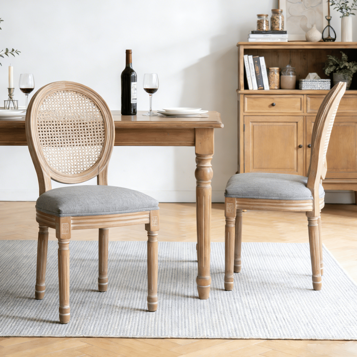 !SOLID Streamdale Solid Wood Rattan Dining Chairs with Cushioned Seats, Grey, Set of 2