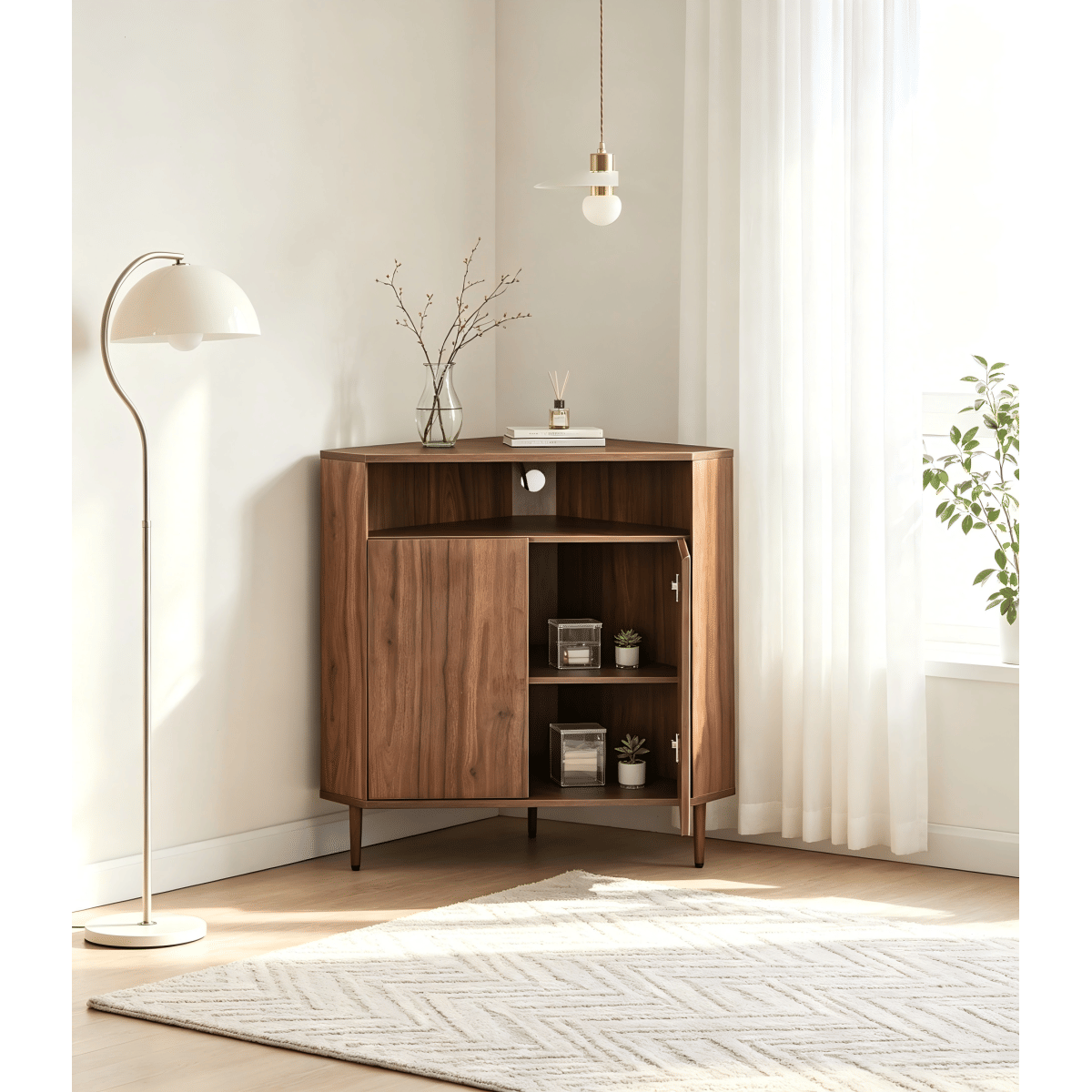 CORNER Streamdale Modern Narrow Wooden Corner Storage Cabinet with Power Strip