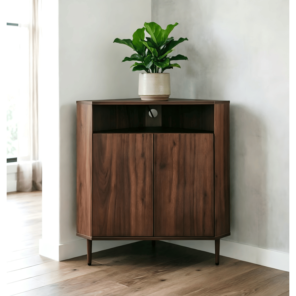 CORNER Streamdale Modern Narrow Wooden Corner Storage Cabinet with Power Strip