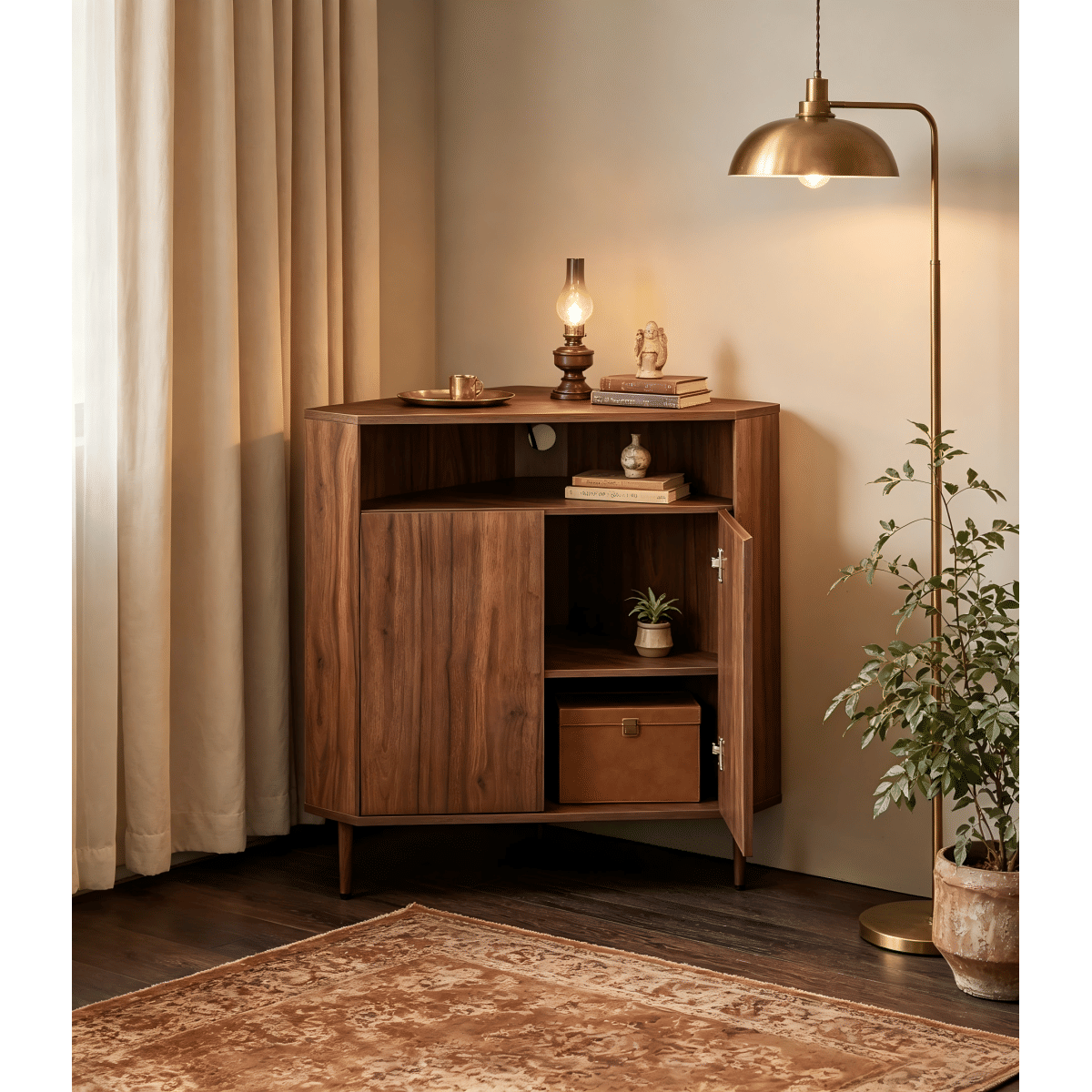 CORNER Streamdale Modern Narrow Wooden Corner Storage Cabinet with Power Strip