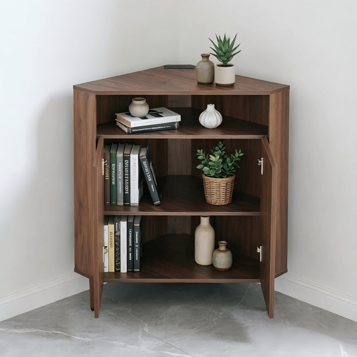 CORNER Streamdale Modern Narrow Wooden Corner Storage Cabinet with Power Strip