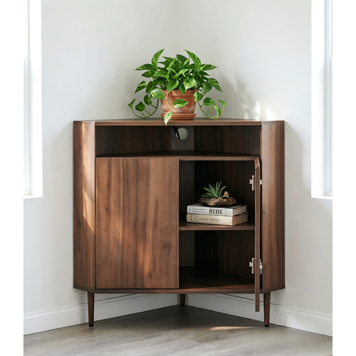 CORNER Streamdale Modern Narrow Wooden Corner Storage Cabinet with Power Strip