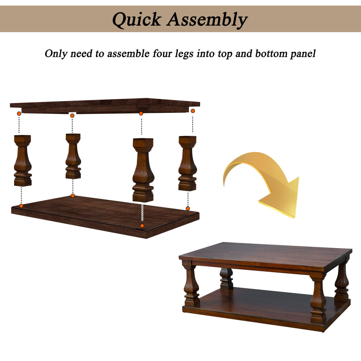 WOOD Streamdale Farmhouse 46" Rectangular Wood Coffee Table with Shelf, Walnut
