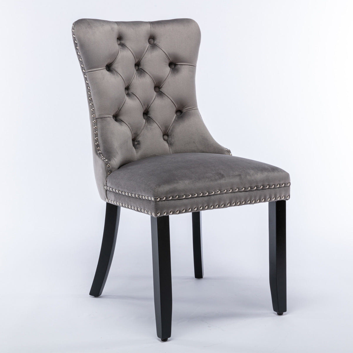 Velvet Streamdale Tufted Velvet Dining Chair with Nailhead Trim, Gray