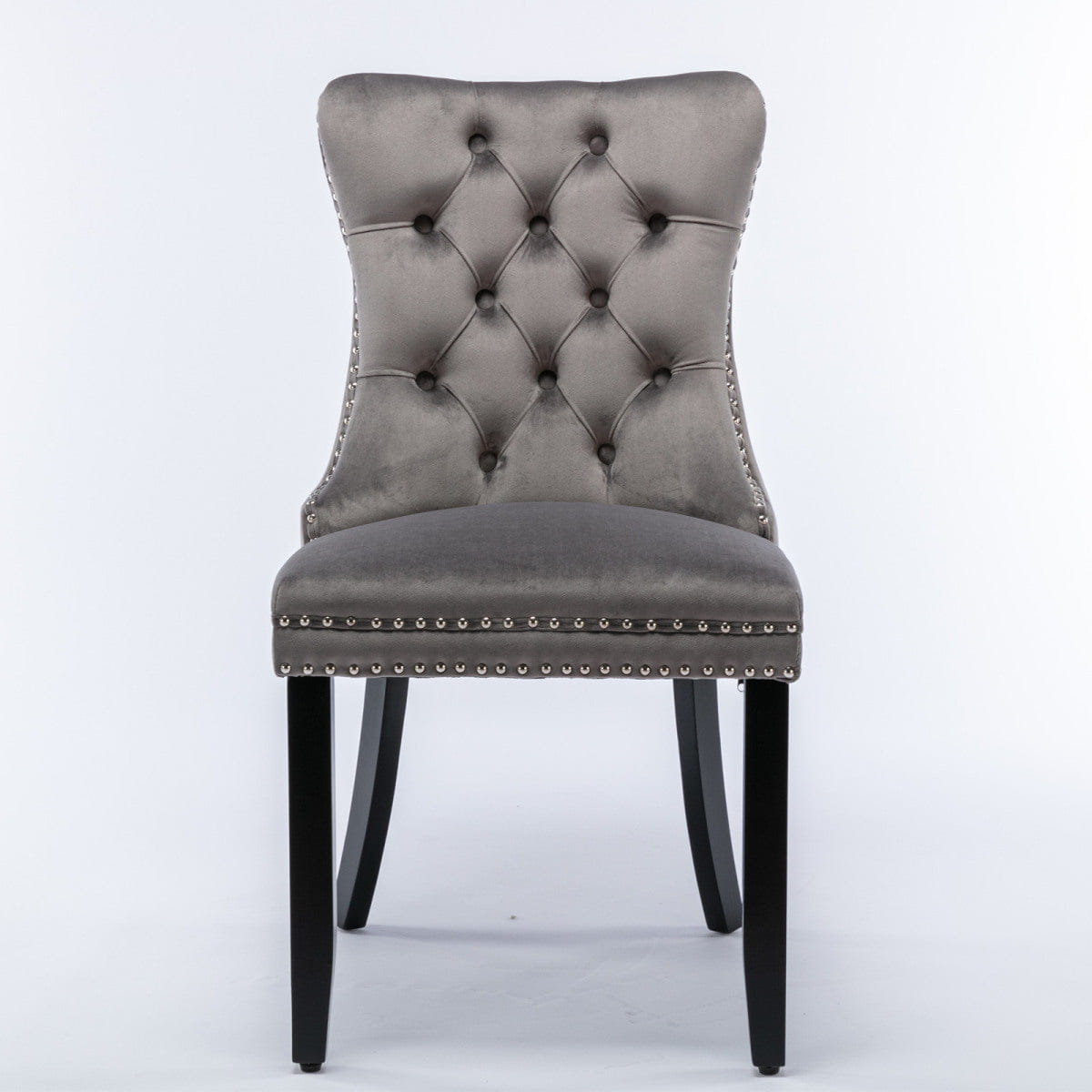 Velvet Streamdale Tufted Velvet Dining Chair with Nailhead Trim, Gray