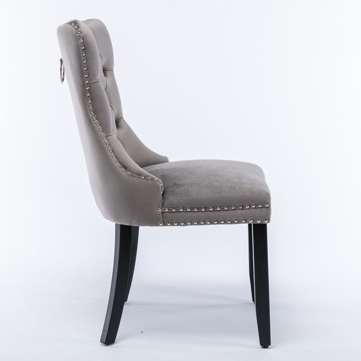 Velvet Streamdale Tufted Velvet Dining Chair with Nailhead Trim, Gray