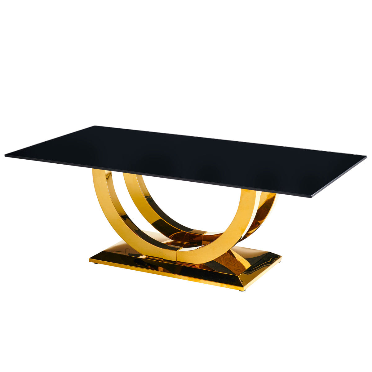 Base Streamdale Modern 50" Rectangular Coffee Table with Black Glass Top and Gold Base
