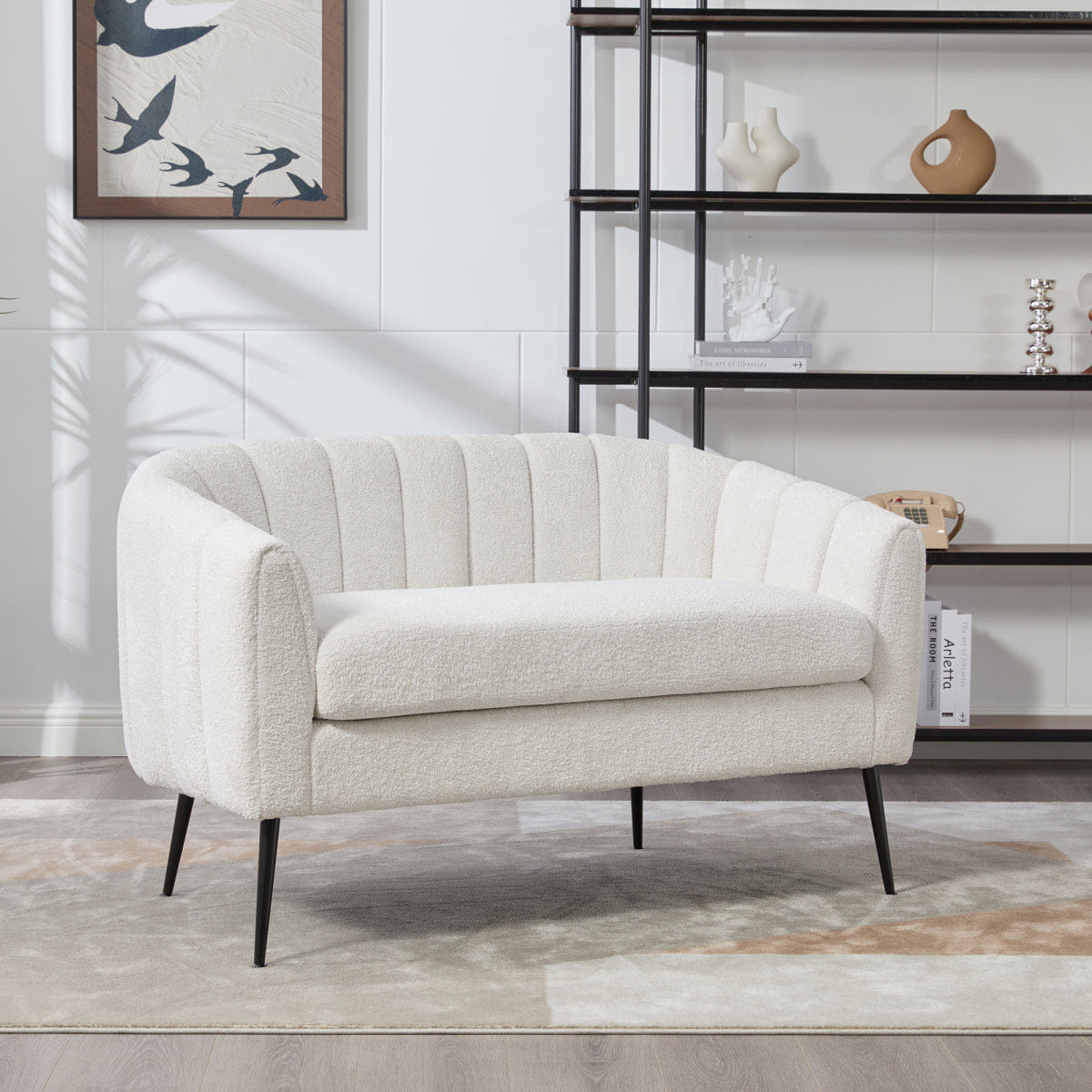 Glam Streamdale 50" Chenille Modern Glam Mini Loveseat with Metal Legs, Ivory