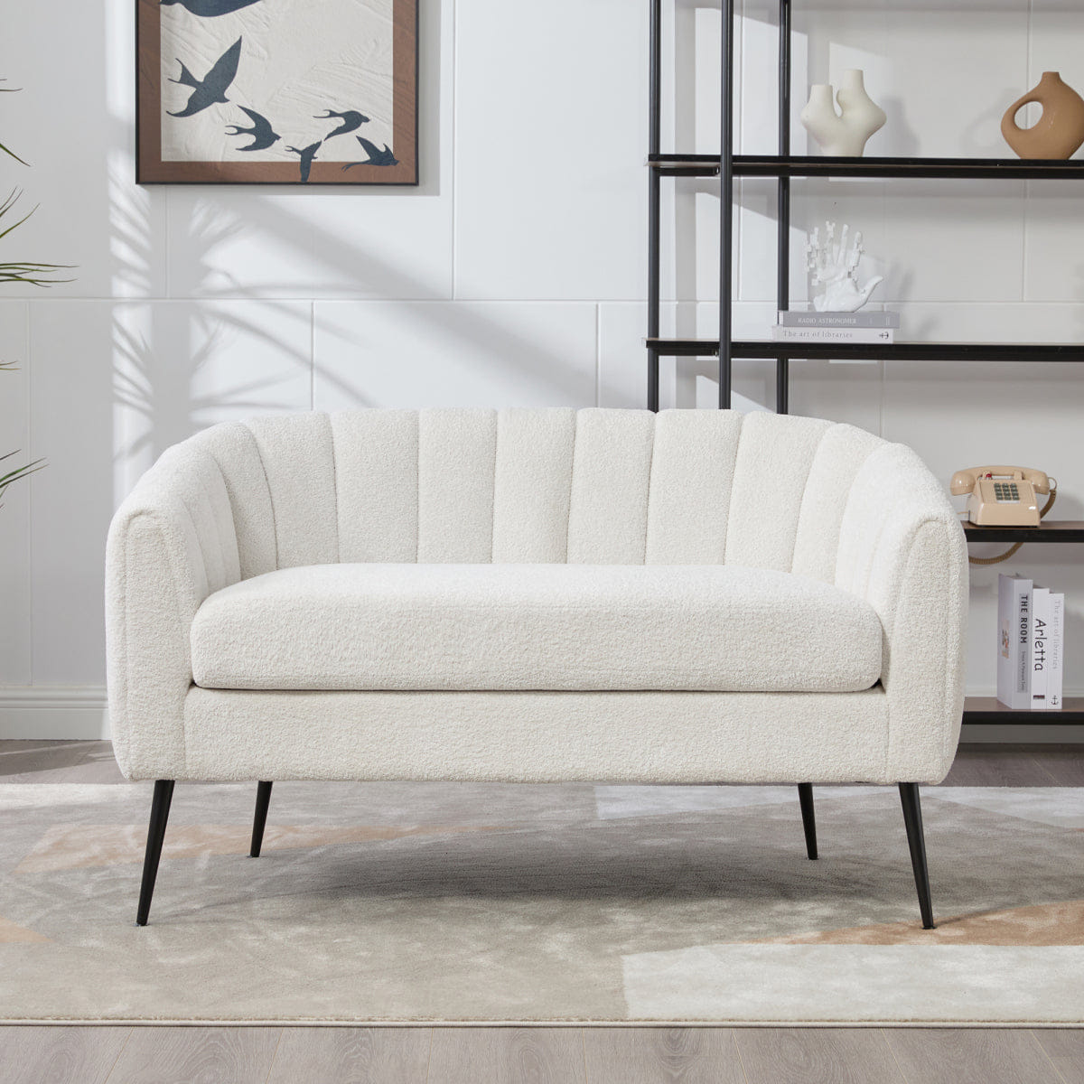 Glam Streamdale 50" Chenille Modern Glam Mini Loveseat with Metal Legs, Ivory