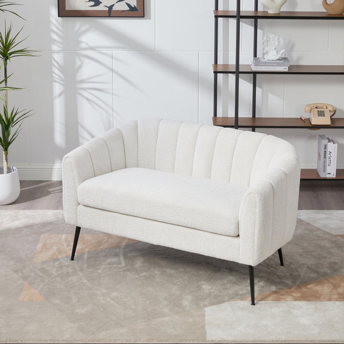 Glam Streamdale 50" Chenille Modern Glam Mini Loveseat with Metal Legs, Ivory