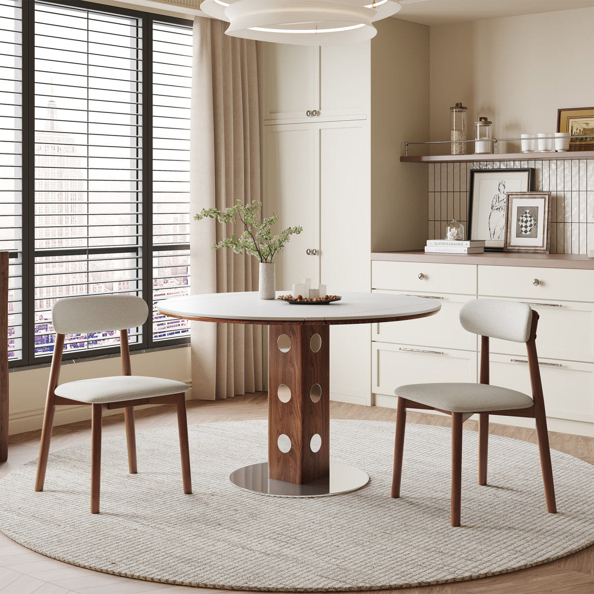 !SOLID Streamdale Solid Wood Dining Chairs Set of 4, Chenille Upholstered, Beige