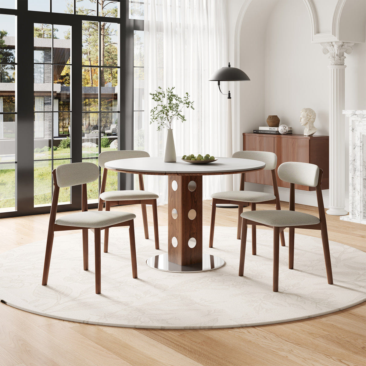!SOLID Streamdale Solid Wood Dining Chairs Set of 4, Chenille Upholstered, Beige
