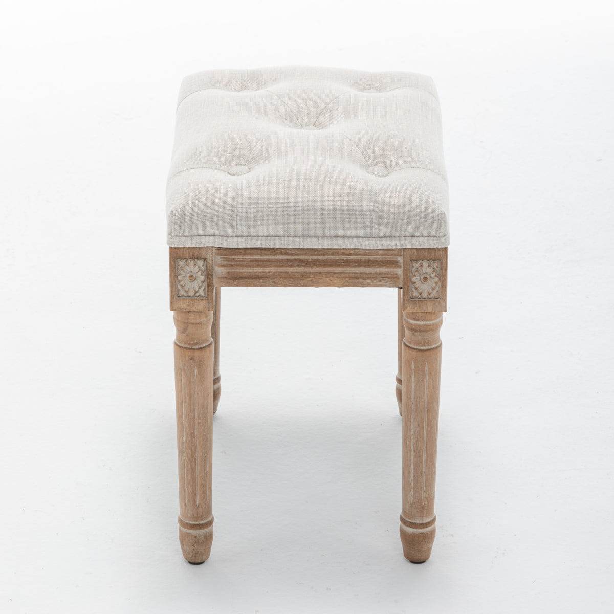WOOD Streamdale Tufted Linen Vanity Stool with Wood Legs, Beige